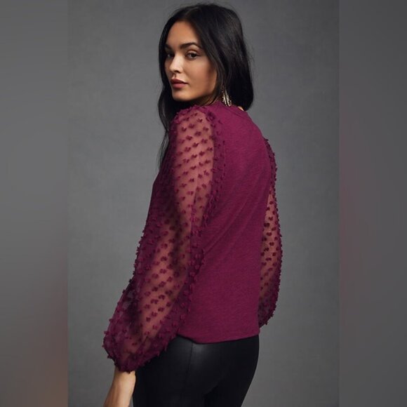 NWT MAEVE Anthropologie Textured Semi-sheer puffed Sleeve Top Size XL PETITE - Picture 5 of 15